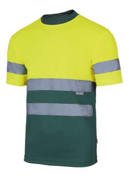 Camiseta de alta visibilidad bicolor de manga corta verde-amarillo