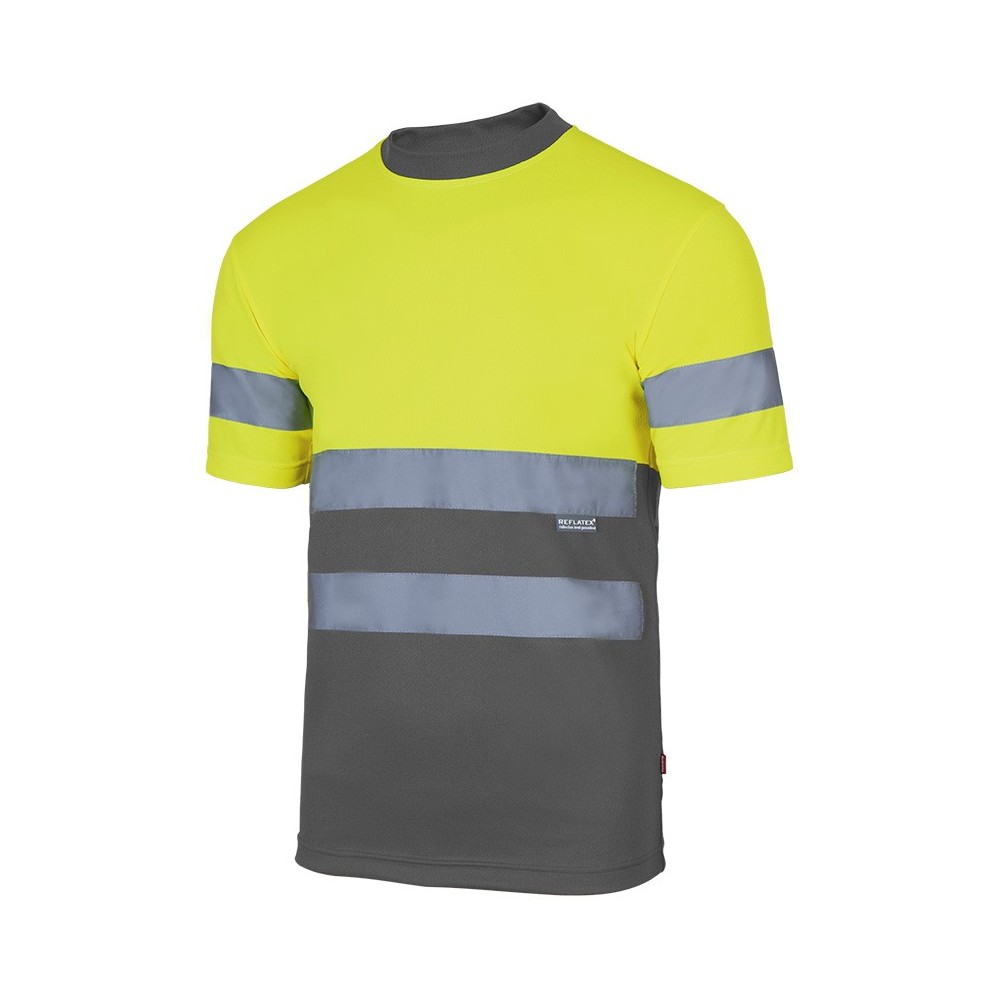 Camiseta de alta visibilidad bicolor de manga corta gris-amarillo