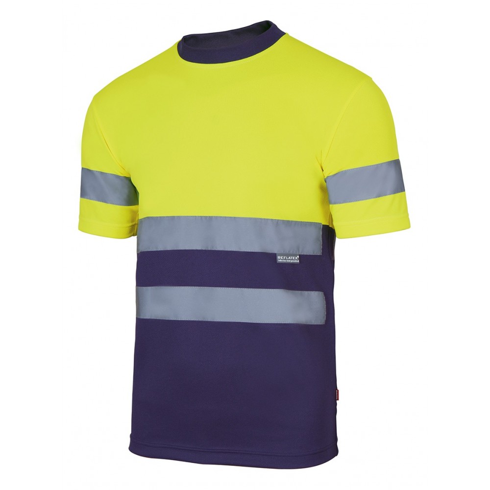 Camiseta de alta visibilidad bicolor de manga corta marino-amarillo