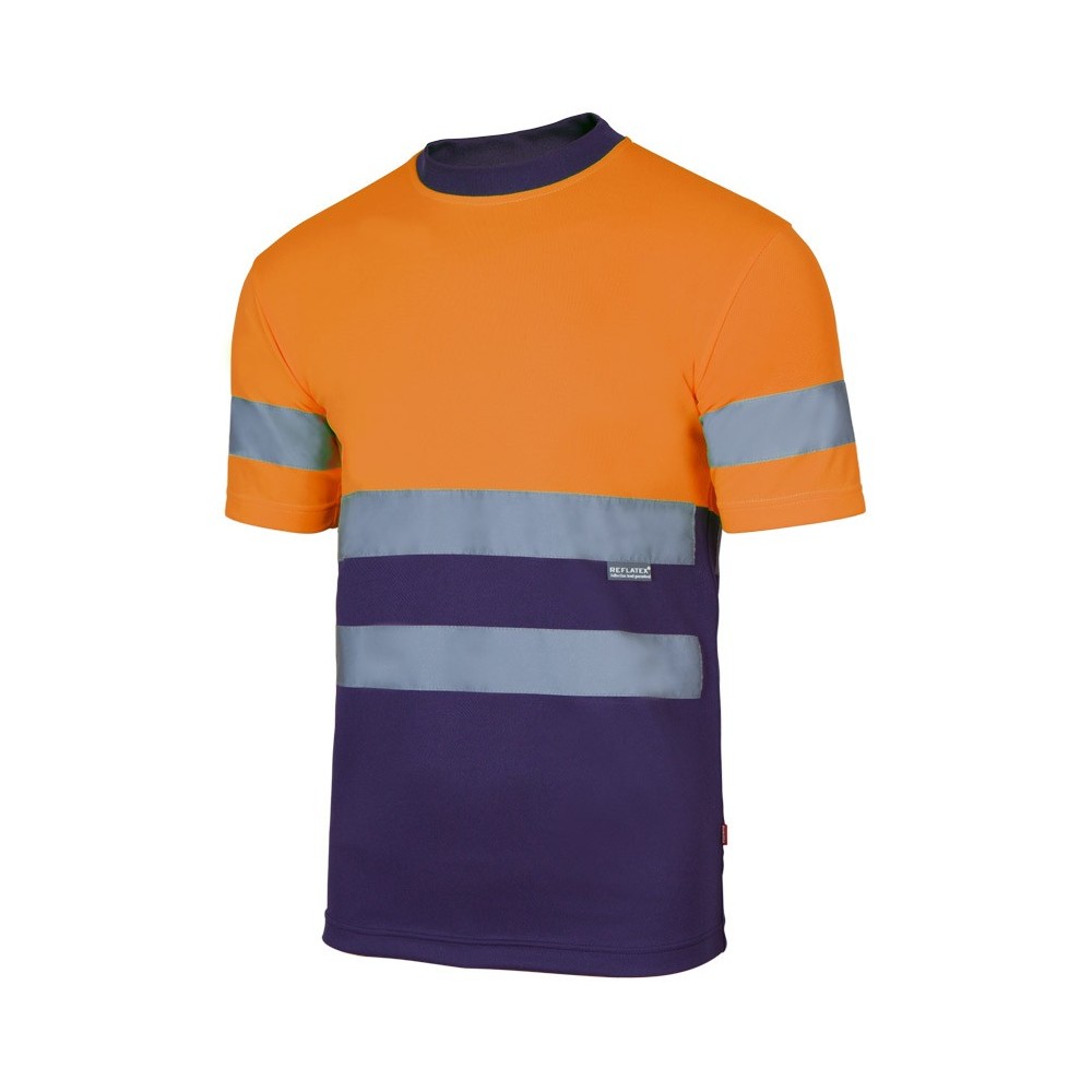 Camiseta de alta visibilidad bicolor de manga corta naranja-marino