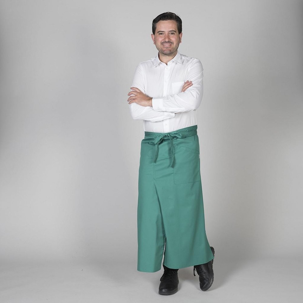 Delantal largo frances para restaurantes con abertura delantera Verde