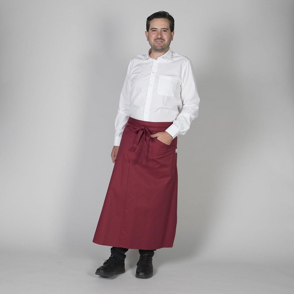 Delantal largo frances para restaurantes con abertura delantera Burdeos
