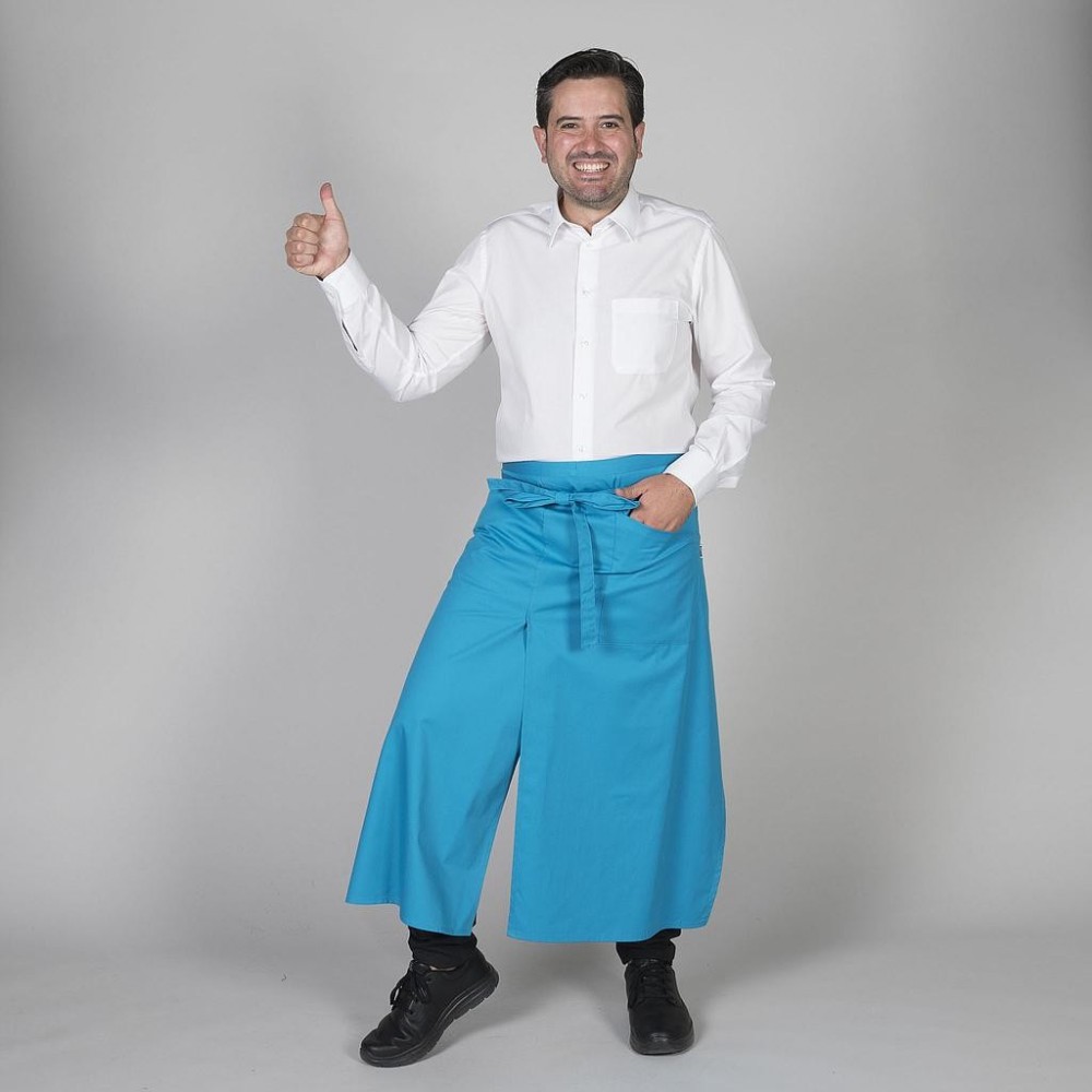 Delantal largo frances para restaurantes con abertura delantera Turquesa