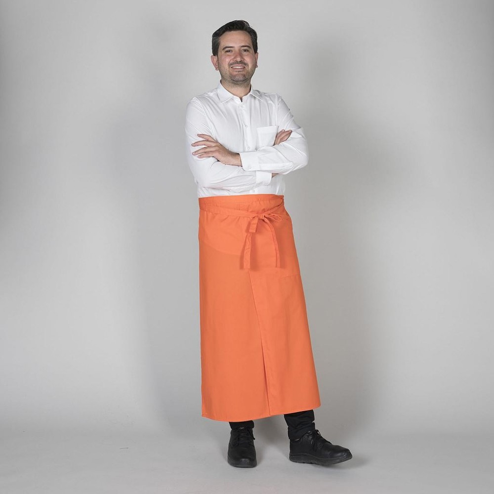 Delantal largo frances para restaurantes con abertura delantera Naranja