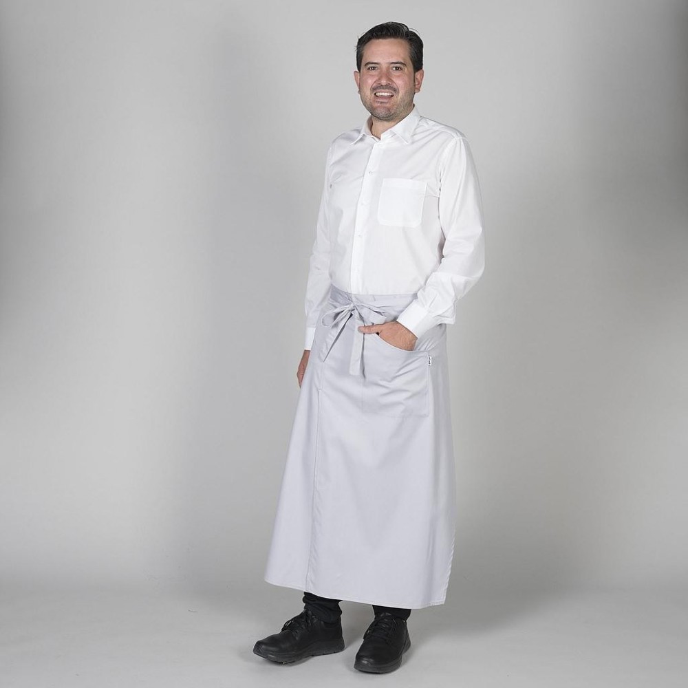 Delantal largo frances para restaurantes con abertura delantera Gris perla