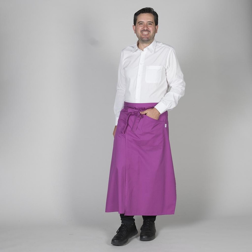 Delantal largo frances para restaurantes con abertura delantera Malva
