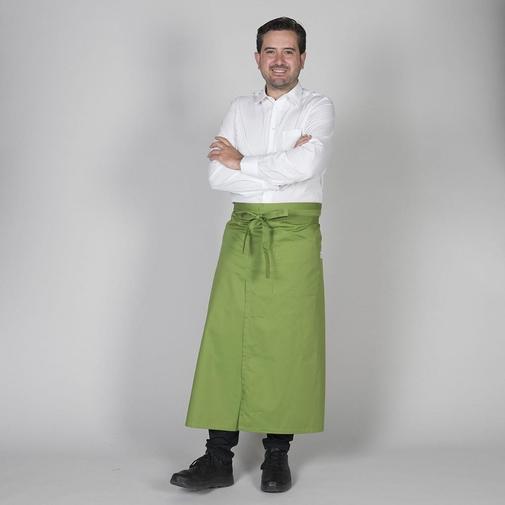 Delantal largo frances para restaurantes con abertura delantera Verde oliva