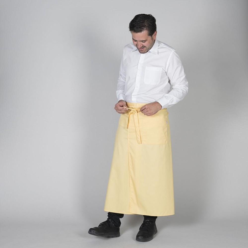 Delantal largo frances para restaurantes con abertura delantera Vainilla