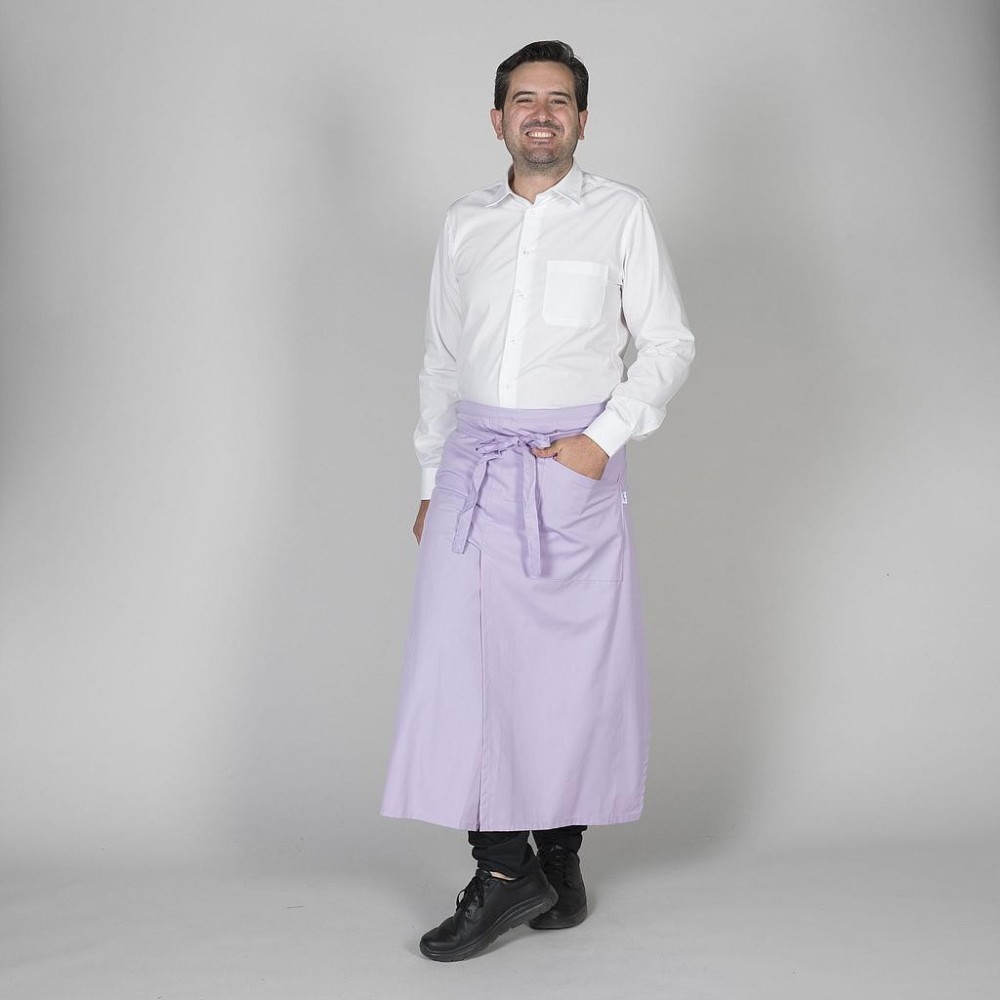 Delantal largo frances para restaurantes con abertura delantera Lila