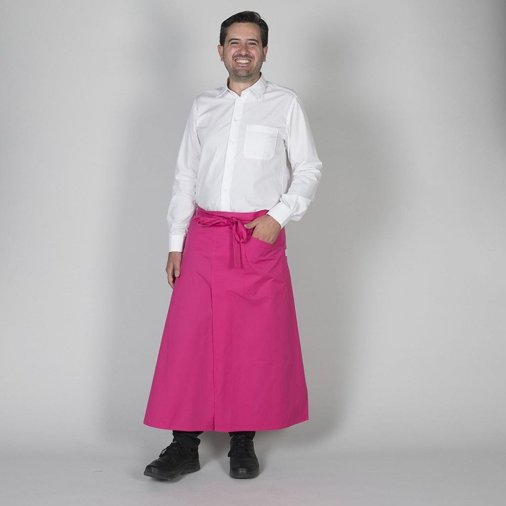 Delantal largo frances para restaurantes con abertura delantera Fucsia