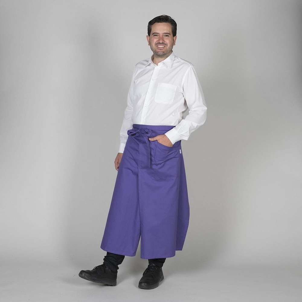 Delantal largo frances para restaurantes con abertura delantera Morado