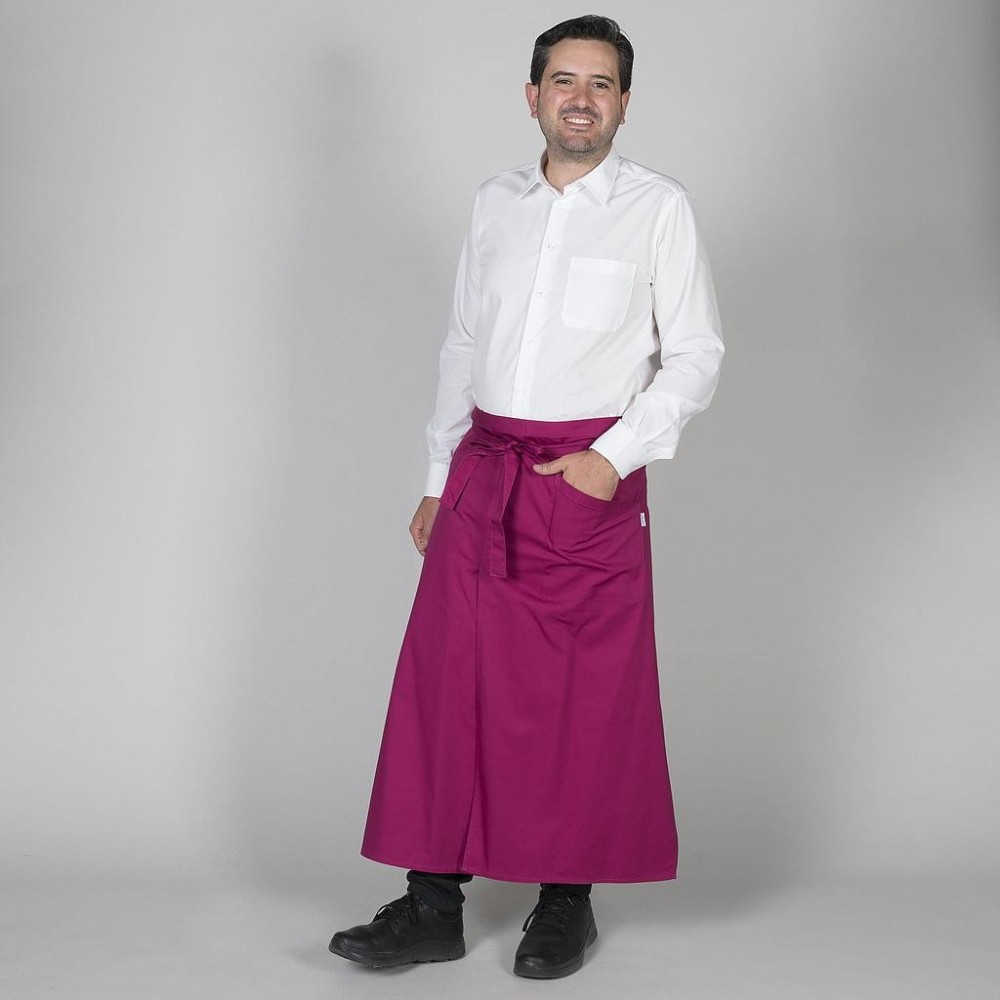 Delantal largo frances para restaurantes con abertura delantera Frambuesa