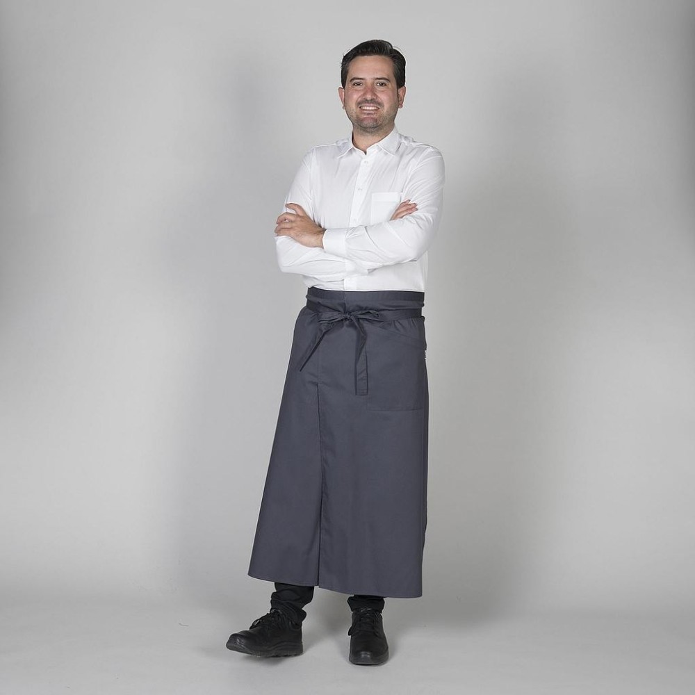 Delantal largo frances para restaurantes con abertura delantera Gris marengo
