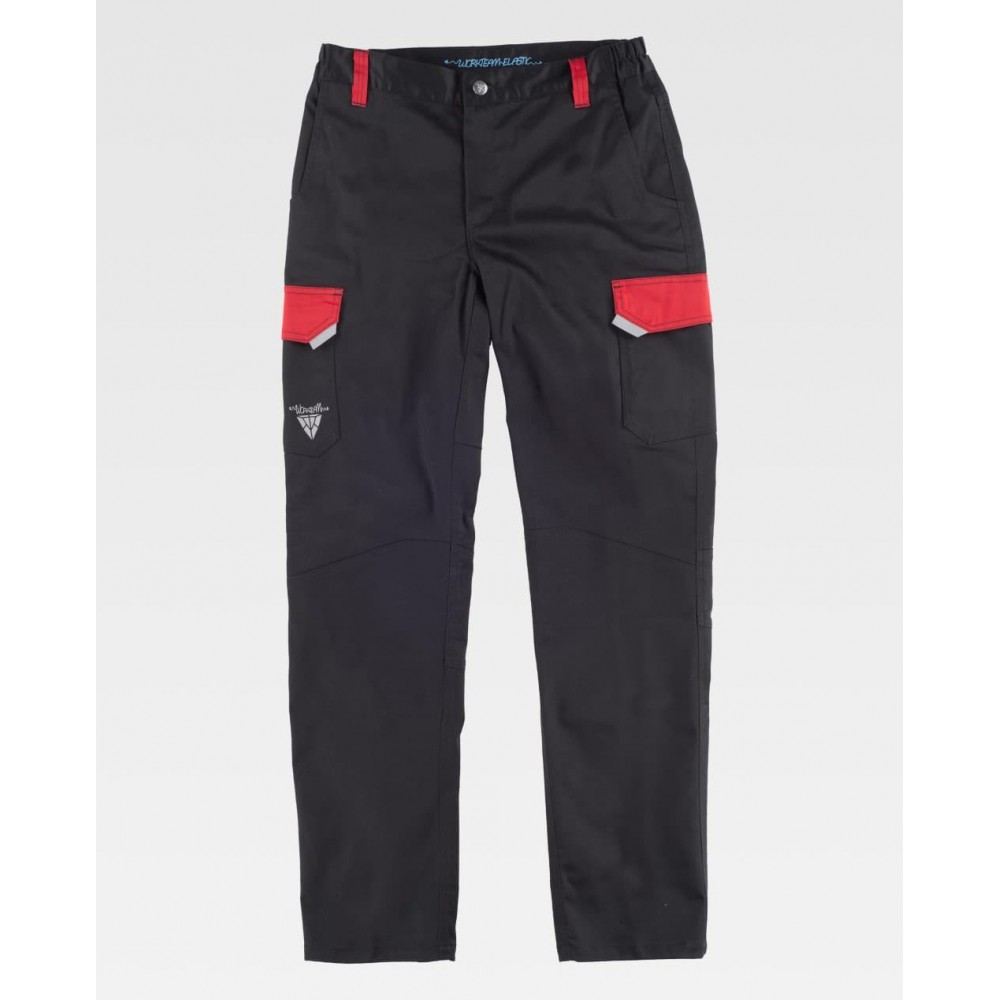 Pantalón de trabajo elástico con refuerzo en culera negro-rojo