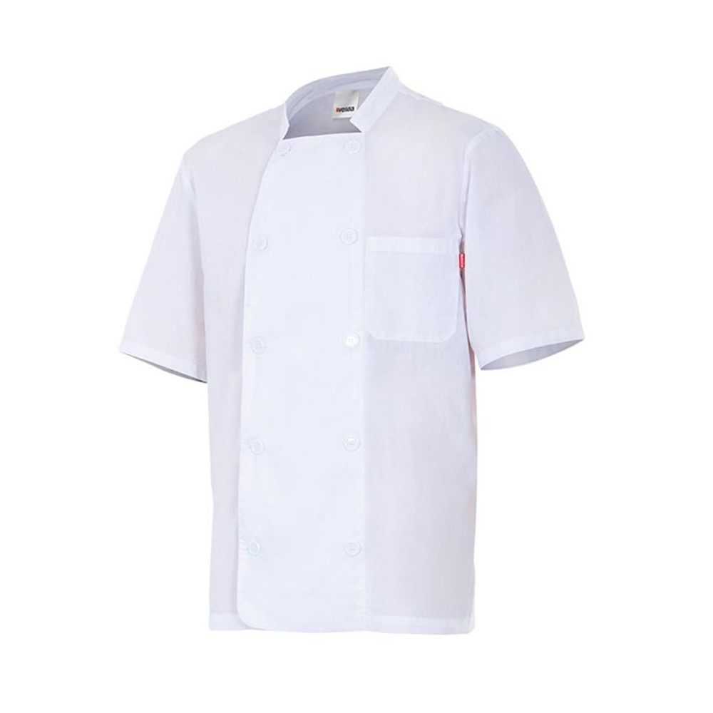 Chaquetilla de cocina de manga corta cruzada con doble botonadura blanca