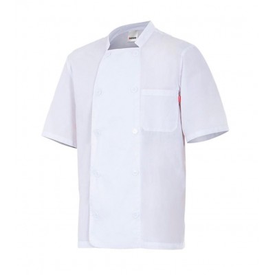 Chaquetilla de cocina de manga corta cruzada con doble botonadura blanca