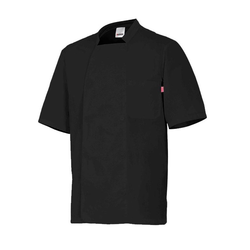 Chaquetilla de cocina de manga corta cruzada con doble botonadura negra