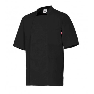 Chaquetilla de cocina de manga corta cruzada con doble botonadura negra