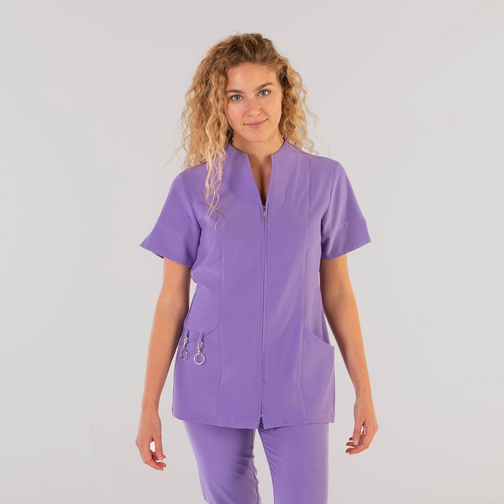Blusa de estética de mujer manga corta con cremallera Lila