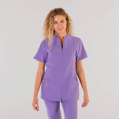 Blusa de estética de mujer manga corta con cremallera Lila