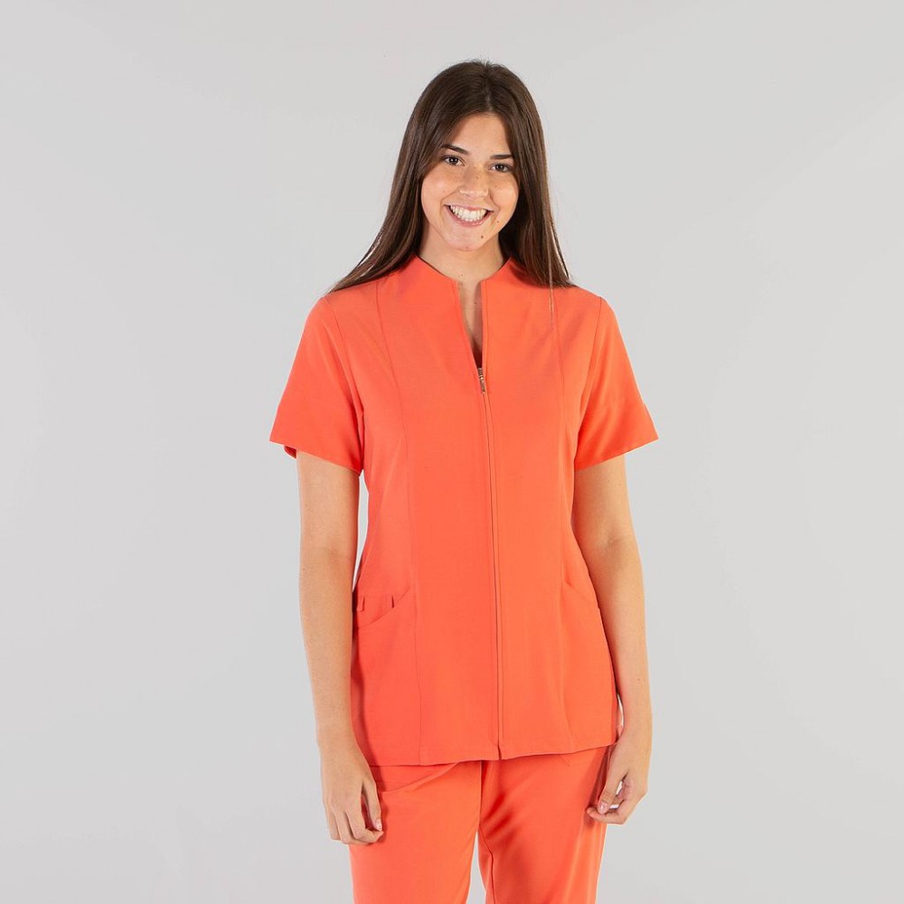 Blusa de estética de mujer manga corta con cremallera Coral