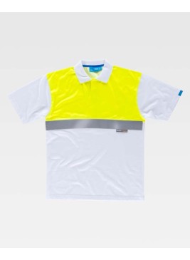 Polo antibacteriano combinado Workteam C3441 Blanco-amarillo