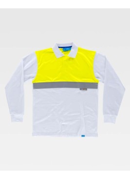Polo combinado antibacteriano manga larga Workteam C3443 Blanco-amarillo