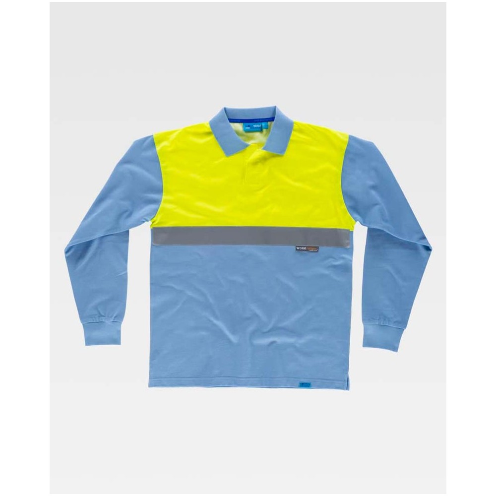Polo combinado antibacteriano manga larga Workteam C3443 Celeste-amarillo