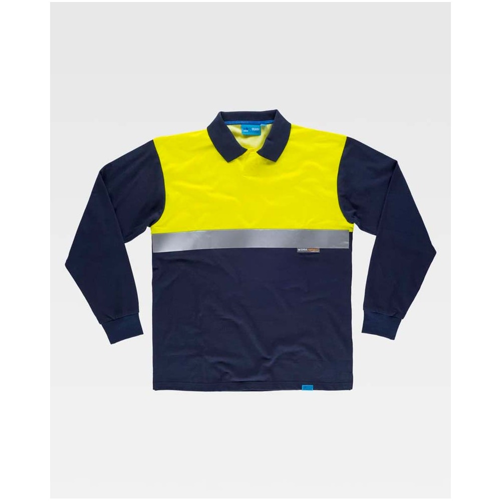 Polo combinado antibacteriano manga larga Workteam C3443 Marino-amarillo