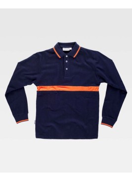 Polo de trabajo protección civil manga larga Workteam C3852 negro-naranja