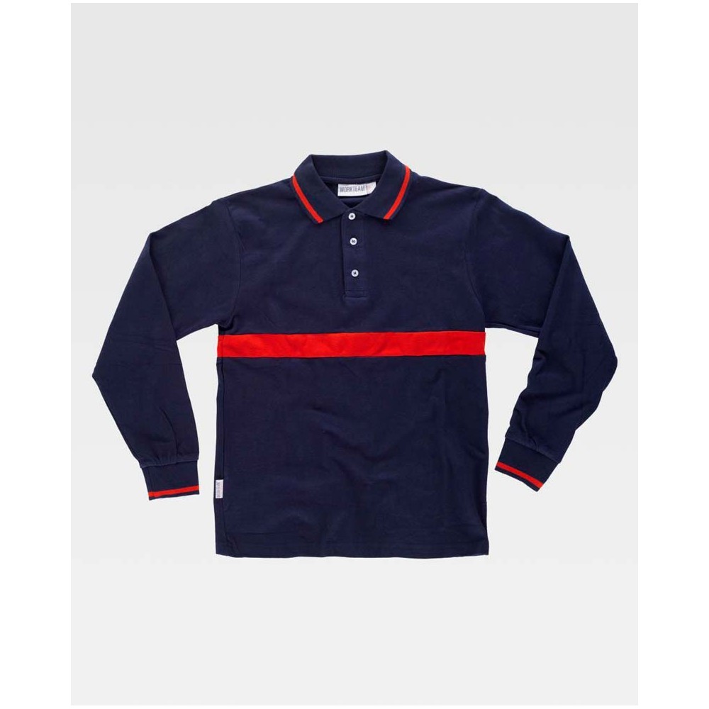 Polo de trabajo protección civil manga larga Workteam C3852 negro-rojo