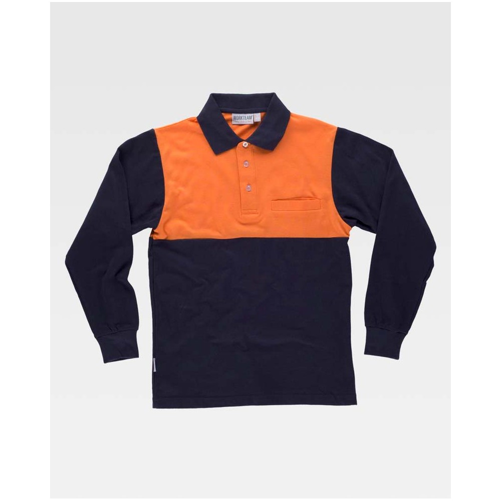 Polo alta visibilidad combinado manga larga Workteam C3842 Marino-Naranja