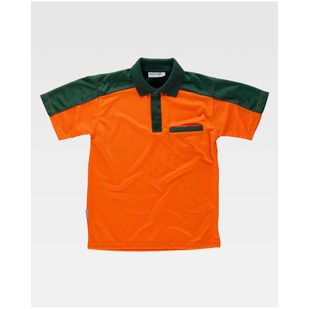 Polo reflectante manga corta con bolsillo Workteam C2805 Naranja-Verde