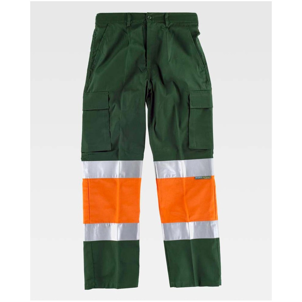 Pantalón alta visibilidad Workteam C4018 Verde oscuro-Naranja