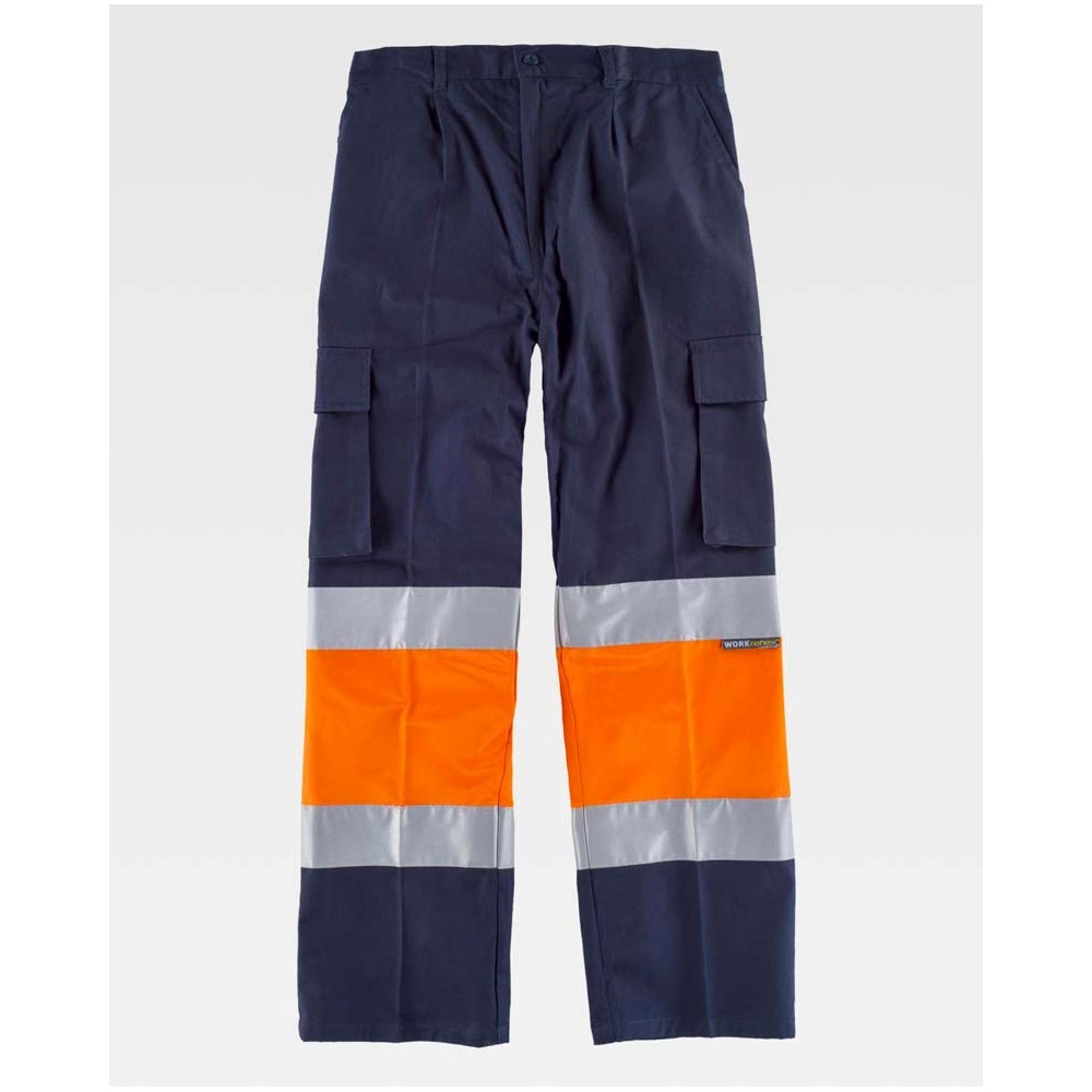 Pantalón alta visibilidad 100% algodón Workteam C4019 Marino-Naranja