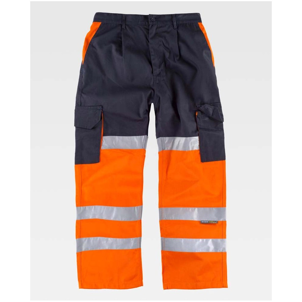 Pantalón alta visibilidad reforzado culeras Workteam C3214 Marino-Naranja