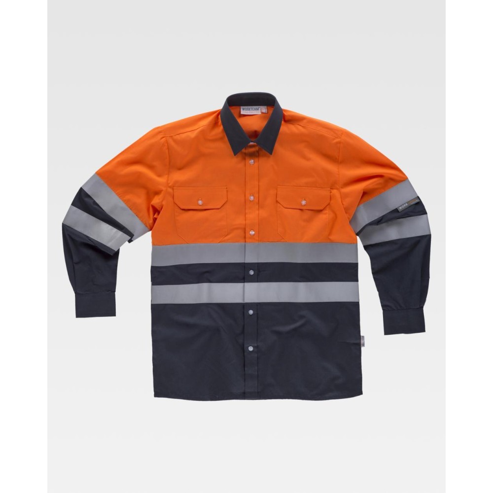 Camisa alta visibilidad manga larga Workteam C3813 Marino-Naranja