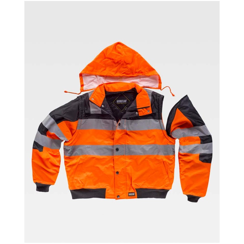 Cazadora alta visibilidad piloto Workteam C3750 Naranja-Marino
