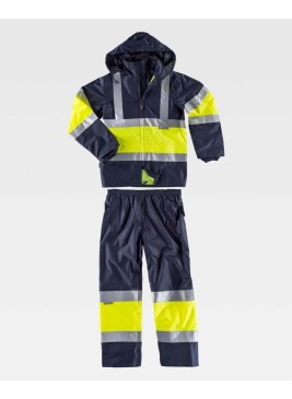 Traje de lluvia alta visibilidad Workteam S2018 Marino-Amarillo