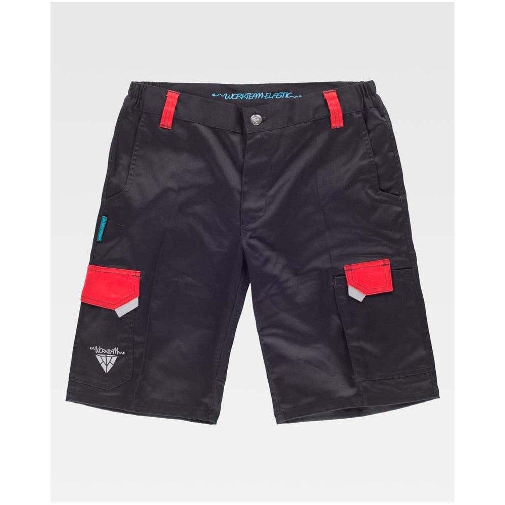 Bermudas Workteam WF2817 Negro/Rojo
