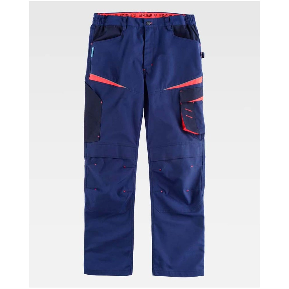 Pantalón de trabajo Workteam WF2750 Marino-Marino Oscuro-Rojo