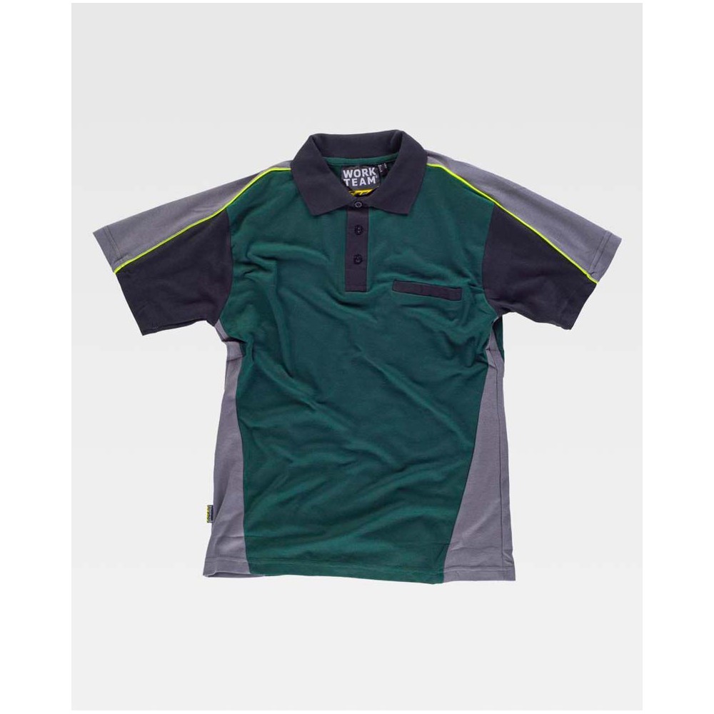 Polo de trabajo Workteam WF5855 Verde Oscuro, Gris Oscuro-Negro