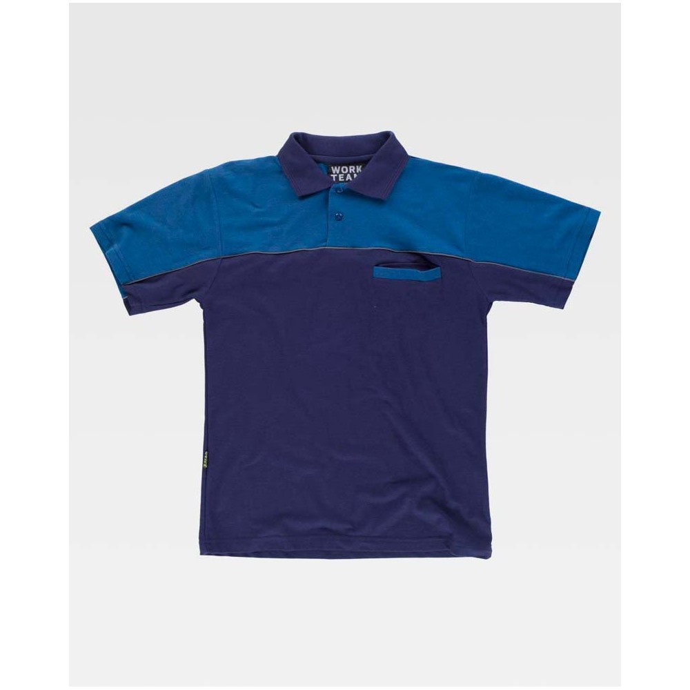 Polo de trabajo piqué con vivos reflectantes Workteam WF1855 Marino-Azafata