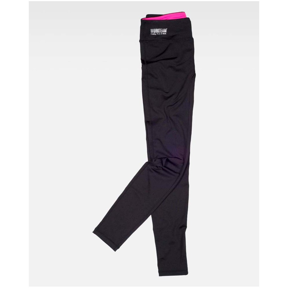 Legging deportivo mujer Workteam S7501 Negro-Rosa Flúor