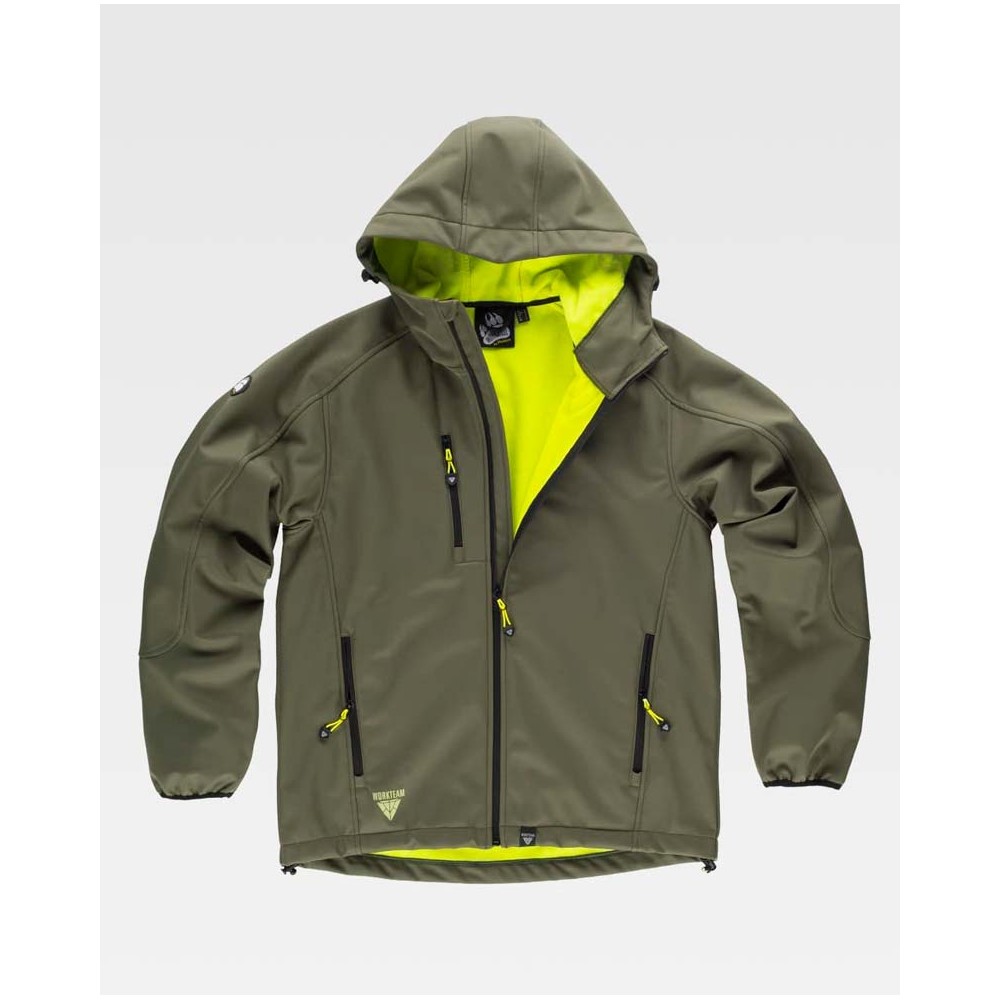 Chaqueta Workshell Workteam S9499 Verde Caza/Amarillo a.v