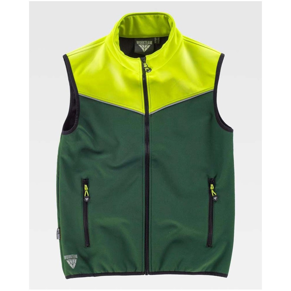 Chaleco trabajo Workteam S9316 Verde Oscuro-Amarillo