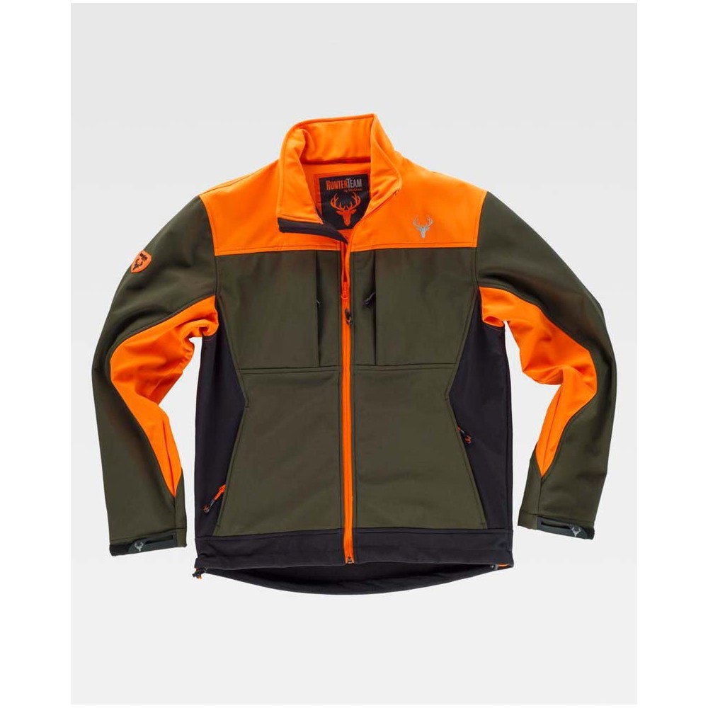 Chaqueta Workshell Workteam S8625 Verde Caza/Negro/Naranja a.v
