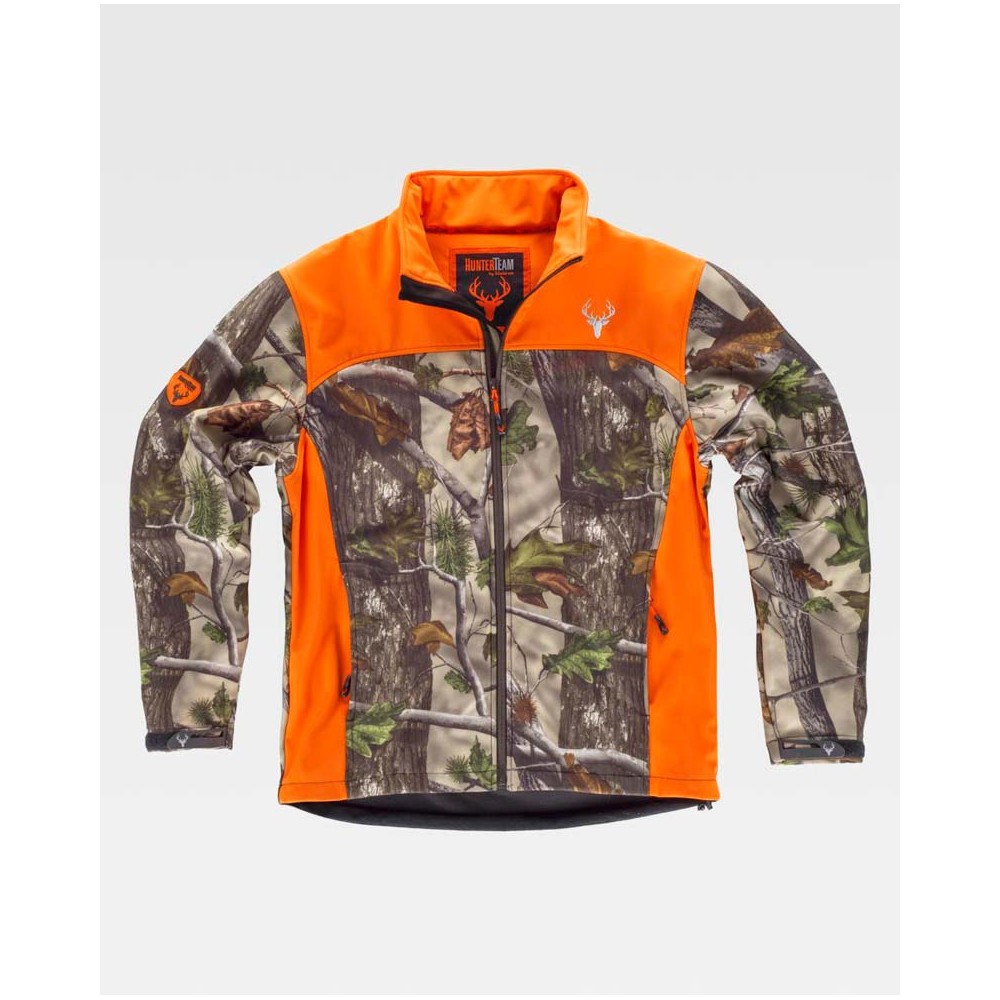 Chaqueta Workshell Workteam S8665 Camuflaje Bosque Verde/Naranja a.v