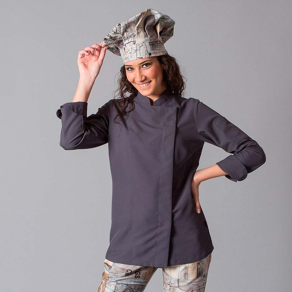 Chaqueta de cocina de mujer manga larga gris