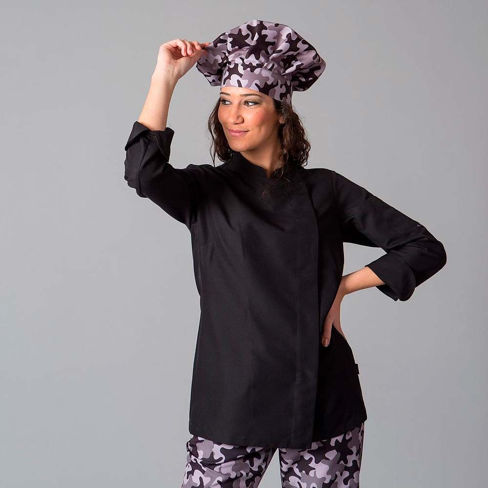 Chaqueta de cocina de mujer manga larga negro